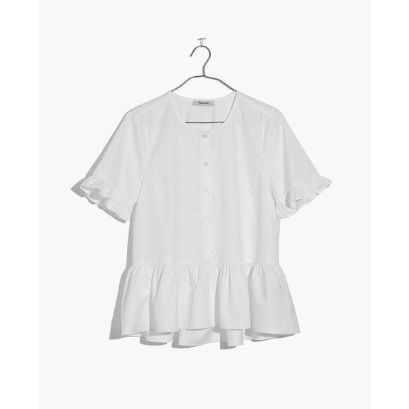 Madewell Nee With Tags Short Sleeve Ruffle Hem Top Women's Blouse Style#M0417 - Picture 4 of 5